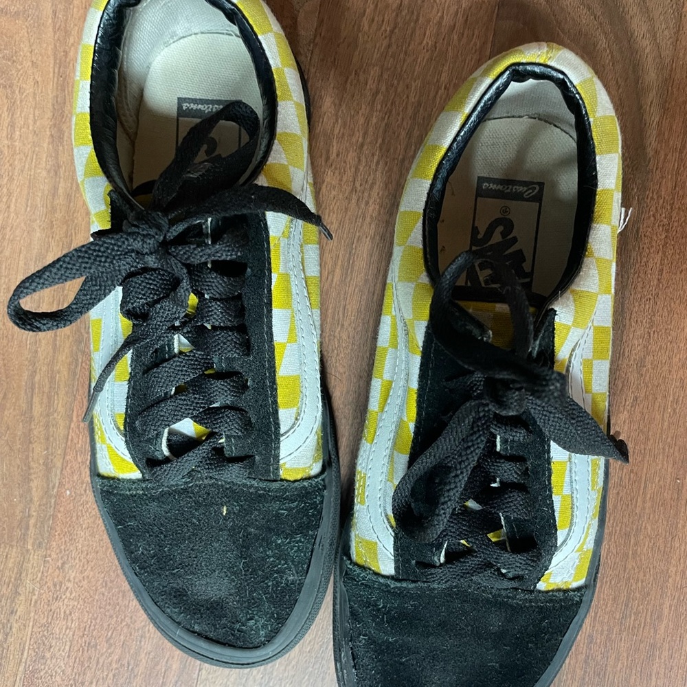 Youth Boys Girls Kids 5.5 Yellow White Checkered Check VANS Sneakers‎ Shoes - Picture 4 of 8